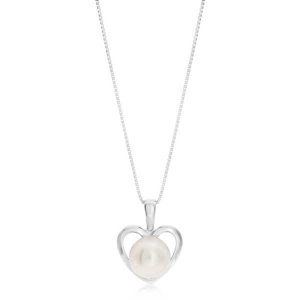 Sterling Silver White Freshwater Pearl Heart Pendant. Includes 45cm Chain. Online