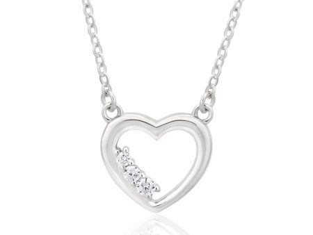 Sterling Silver Rhodium Plated Cubic Zirconia Open Heart Pendant With 42 + 3cm Chain Fashion