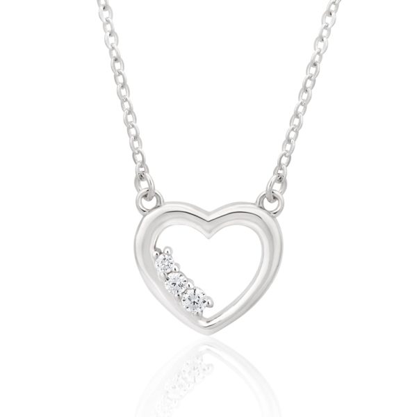 Sterling Silver Rhodium Plated Cubic Zirconia Open Heart Pendant With 42 + 3cm Chain Fashion