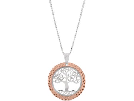 Sterling Silver Rhodium and Rose Gold Plated Tree of Life Pendant Discount