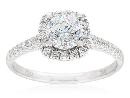 18ct White Gold 1.00 Carat Diamond Halo Ring with 3 4 Carat Certified Centre Diamond For Sale