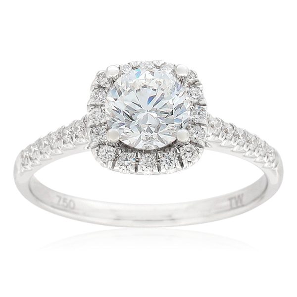 18ct White Gold 1.00 Carat Diamond Halo Ring with 3 4 Carat Certified Centre Diamond For Sale