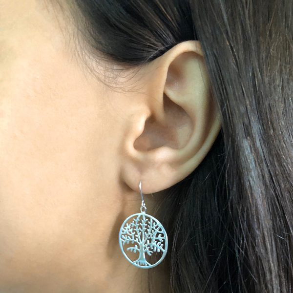 Sterling Silver Tree of Life in Circle Drop Earrings on Sale