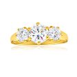 9ct Charming Yellow Gold Cubic Zirconia Trio Ring For Sale