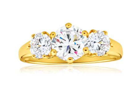 9ct Charming Yellow Gold Cubic Zirconia Trio Ring For Sale