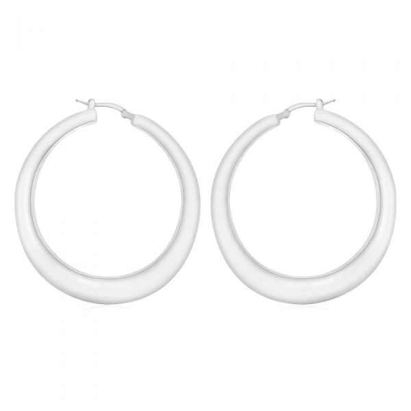 Sterling Silver Rhodium Plated 50mm Graduated Creole Earrings Supply