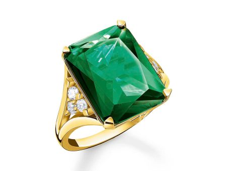 Thomas Sabo Gold Plated Sterling Silver Magic Stone Green Ring on Sale