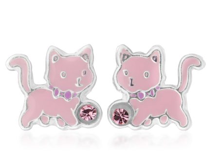 Sterling Silver Pink Kitty Studs Sale