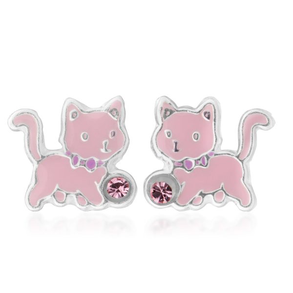 Sterling Silver Pink Kitty Studs Sale