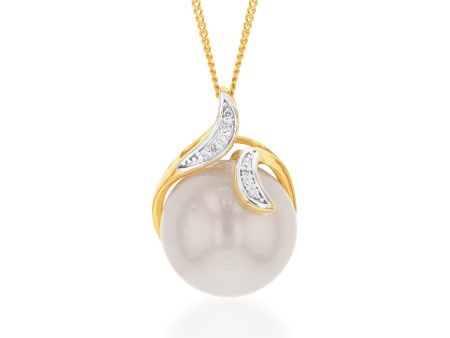 9ct Yellow Gold Golden Pearl and Diamond Pendant Online now