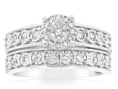 1 2 Carat Diamond 2-Ring Bridal Set in Sterling Silver Fashion