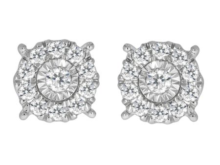 9ct White Gold 1 2 Carat Diamond Cluster Stud Earrings Discount