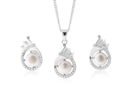 FRESHWATER PEARL EARRINGS & PENDANT SET SS WITH CHAIN Hot on Sale