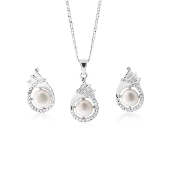 FRESHWATER PEARL EARRINGS & PENDANT SET SS WITH CHAIN Hot on Sale