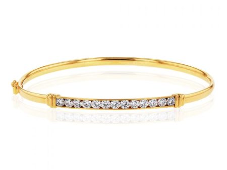 9ct Yellow Gold Zirconia Channel Set Bar Hinged Bangle Online now