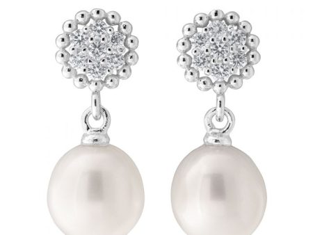 Sterling Silver White Freshwater Pearl 7.5-8mm & Zirconia Earrings Online Hot Sale