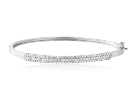 1 Carat Diamond Hinge Bangle 60mm in Sterling Silver For Sale