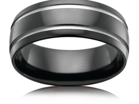 Zirconium 8mm Gents Ring 2 Grooves. Size U. Hot on Sale