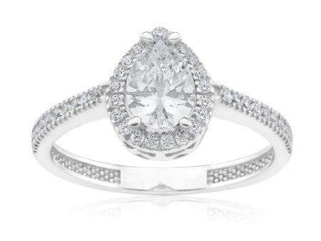 9ct White Gold Zirconia Pear Shaped Halo Ring Online