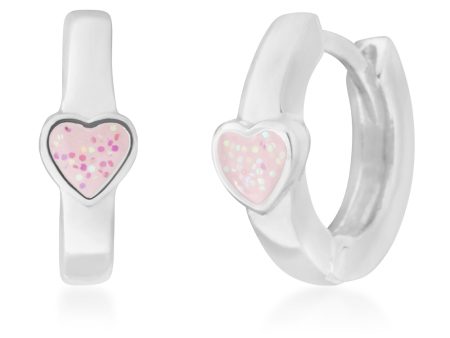 Sterling Silver Pink Enamel Heart Huggie Hoops Online Sale