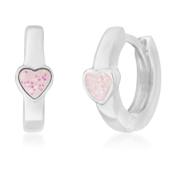 Sterling Silver Pink Enamel Heart Huggie Hoops Online Sale