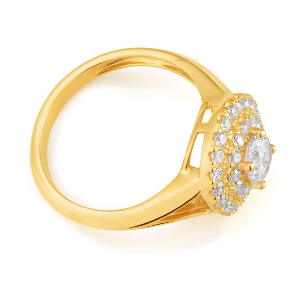 9ct Yellow Gold Zirconia Round Fancy Ring Hot on Sale