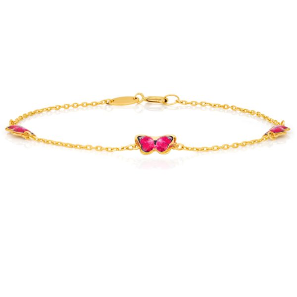 9ct Yellow Gold 16cm Bracelet with 3 Red Enamel Butterflies Sale