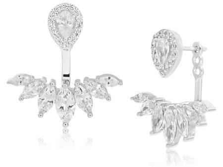 Sterling Silver Rhodium Plated Cubic Zirconia Marquise Cut Ear Jacket Stud Earrings Online Sale