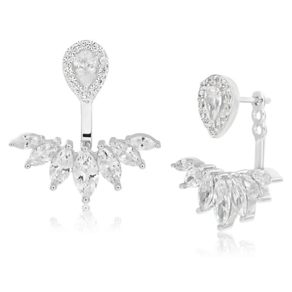 Sterling Silver Rhodium Plated Cubic Zirconia Marquise Cut Ear Jacket Stud Earrings Online Sale