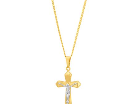 9ct Two Tone Yellow Gold  Crucifix Cross Pendant Discount