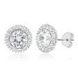 Sterling Silver Rhodium Plated Cubic Zirconia Round Halo Stud Earrings Sale