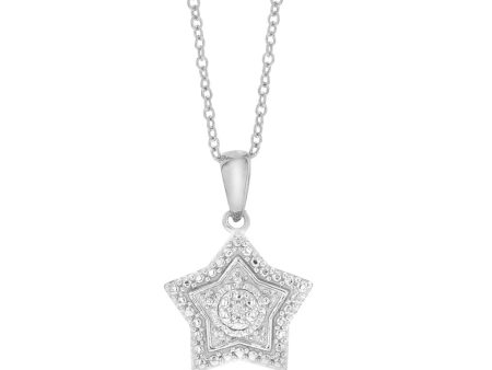 Sterling Silver With Diamond Star Shape Pendant On 45cm Chain For Sale