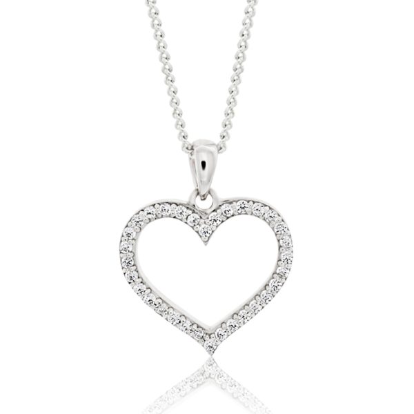 Sterling Silver Rhodium Plated Cubic Zirconia Open Heart Pendant Supply