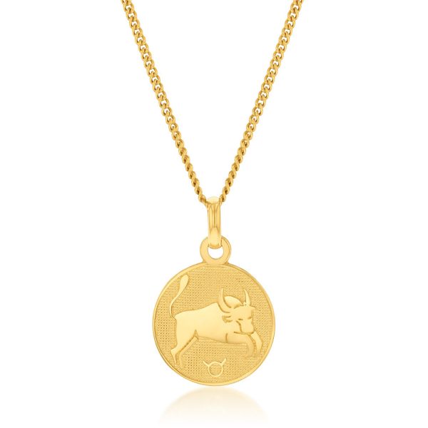 9ct Yellow Gold Zodiac Taurus Pendant For Cheap