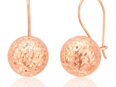 9ct Rose Gold Diamond Cut 10mm Ball Earwire Earrings Discount