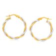 9ct Yellow & White Gold Hoop Earrings twin tube twist For Cheap