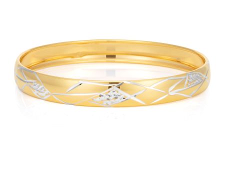 9ct Two-Tone Gold Filled Diamond Cut Bangle on Sale