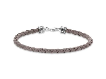 Thomas Sabo Sterling Silver Rebel Grey Braided Leather 17cm Bracelet Hot on Sale