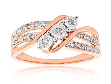 9ct Rose Gold Ring With 23 Brilliant Cut Diamonds Online now