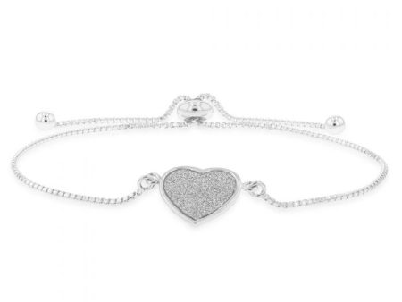 Sterling Silver Stardust  Heart Charm Slider Bracelet For Discount