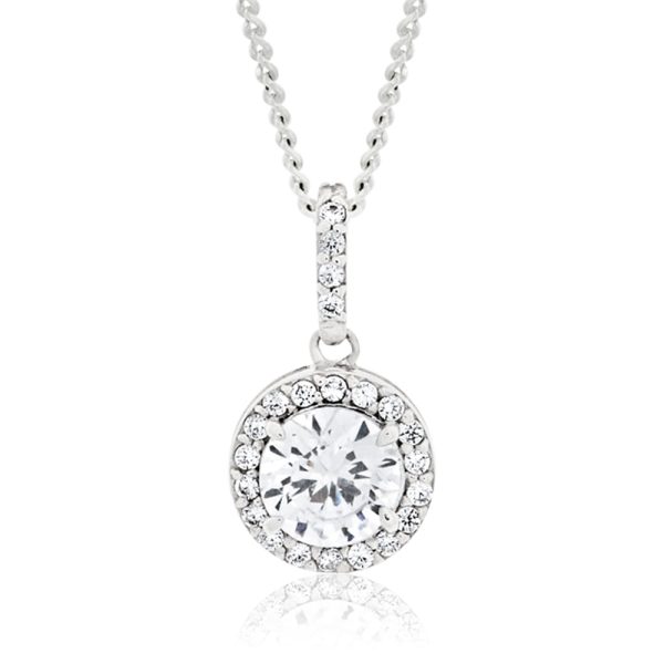 Sterling Silver Rhodium Plated Cubic Zirconia Round Pendant Online