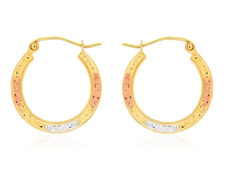 9ct Yellow Gold, White Gold & Rose Gold Cut Out Hoop Earrings Discount