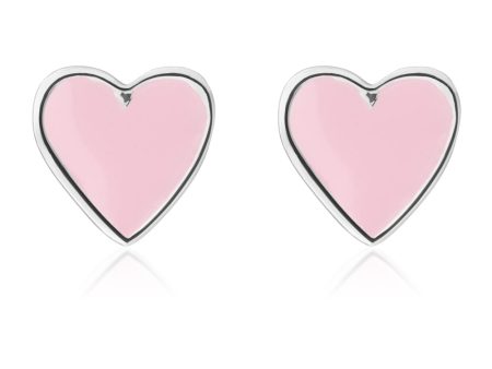 Sterling Silver Pink Enamel Heart Studs Sale