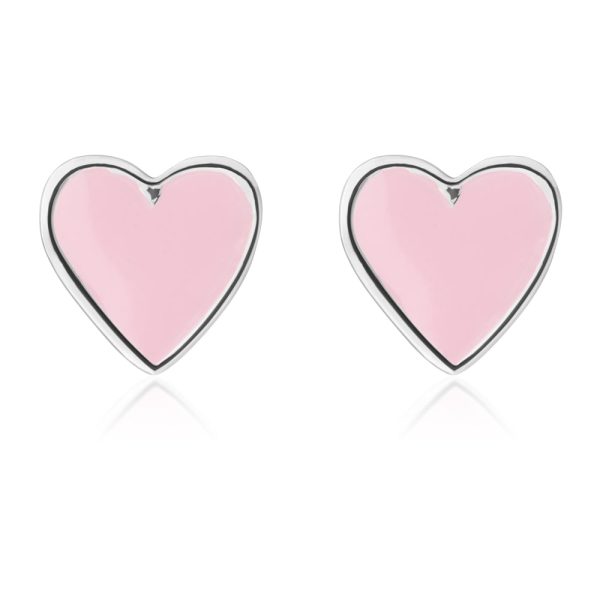 Sterling Silver Pink Enamel Heart Studs Sale