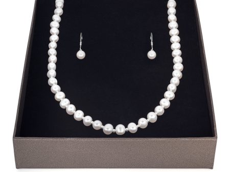 Sterling Silver White Freshwater Pearl Chain & Earring Boxed Set Online Sale