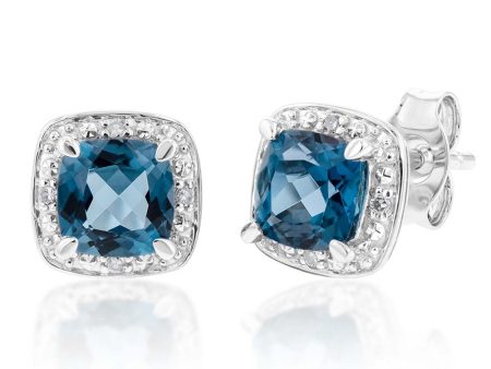 9ct White Gold 1.40ct London Blue Topaz and Diamond Stud Earrings Discount