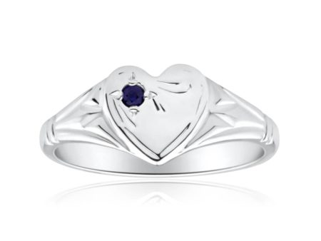 Sterling Silver Natural Sapphire Signet Heart Ring Size H Sale