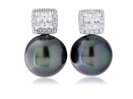 Sterling Silver Tahitian Pearl & Zirconia Studs Fashion