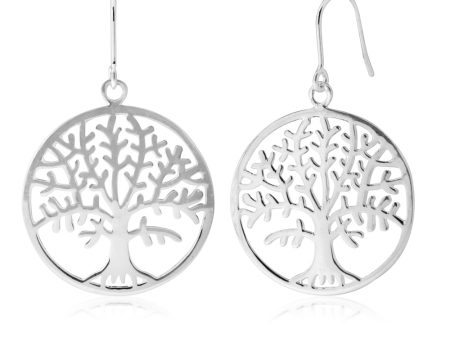 Sterling Silver Tree of Life in Circle Drop Earrings on Sale