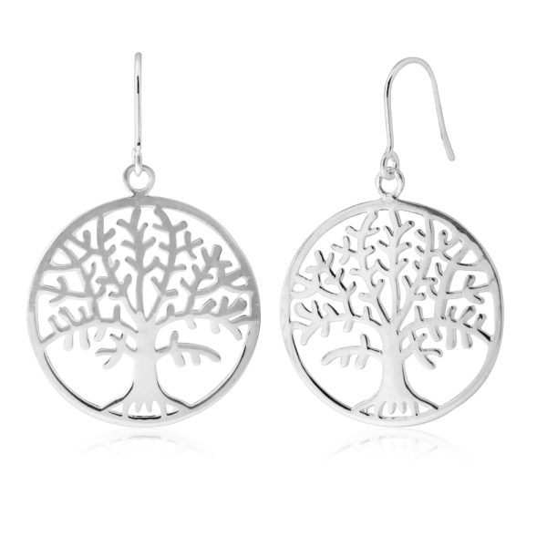 Sterling Silver Tree of Life in Circle Drop Earrings on Sale